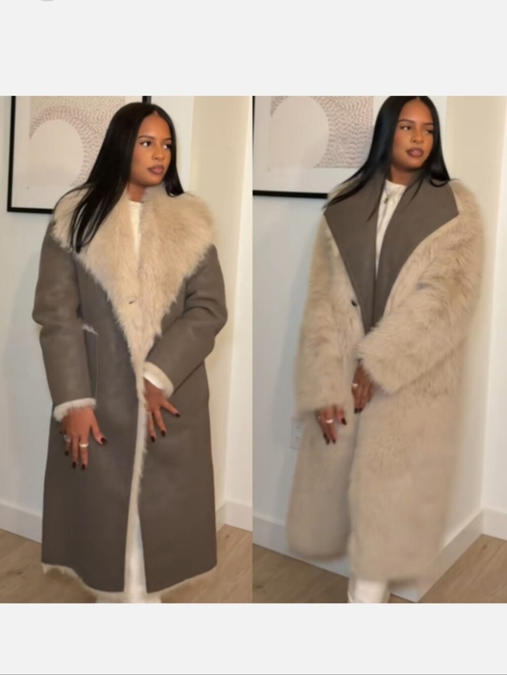 ZARA REVERSIBLE DOUBLE-FACED FAUX FUR COAT Size S